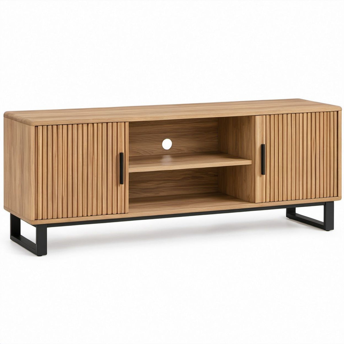 Mobile TV rettangolare in rovere con ante scorrevoli a doghe, 120 x 40 x 60 cm
