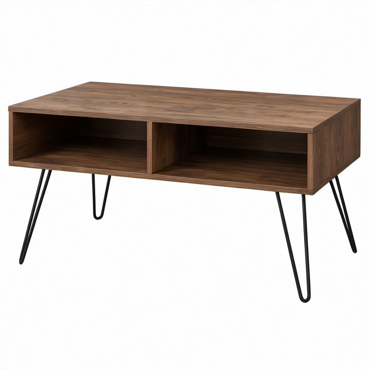 Mobile TV rettangolare effetto noce 120 x 60 x 45 cm con 2 vani aperti e gambe nere