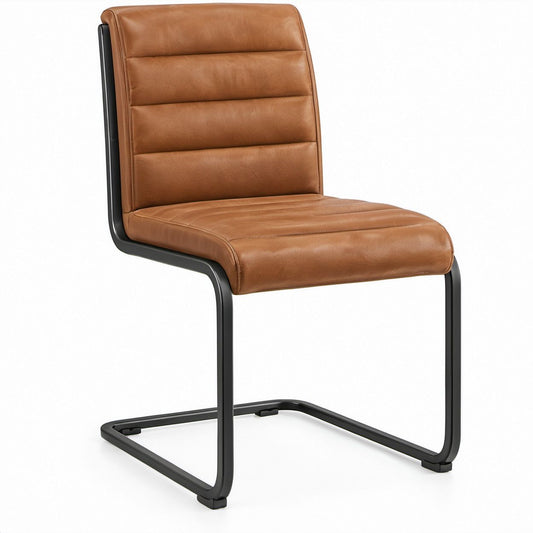 Sedia da pranzo a slitta in similpelle marrone e acciaio nero, 45 x 58 x 98 cm