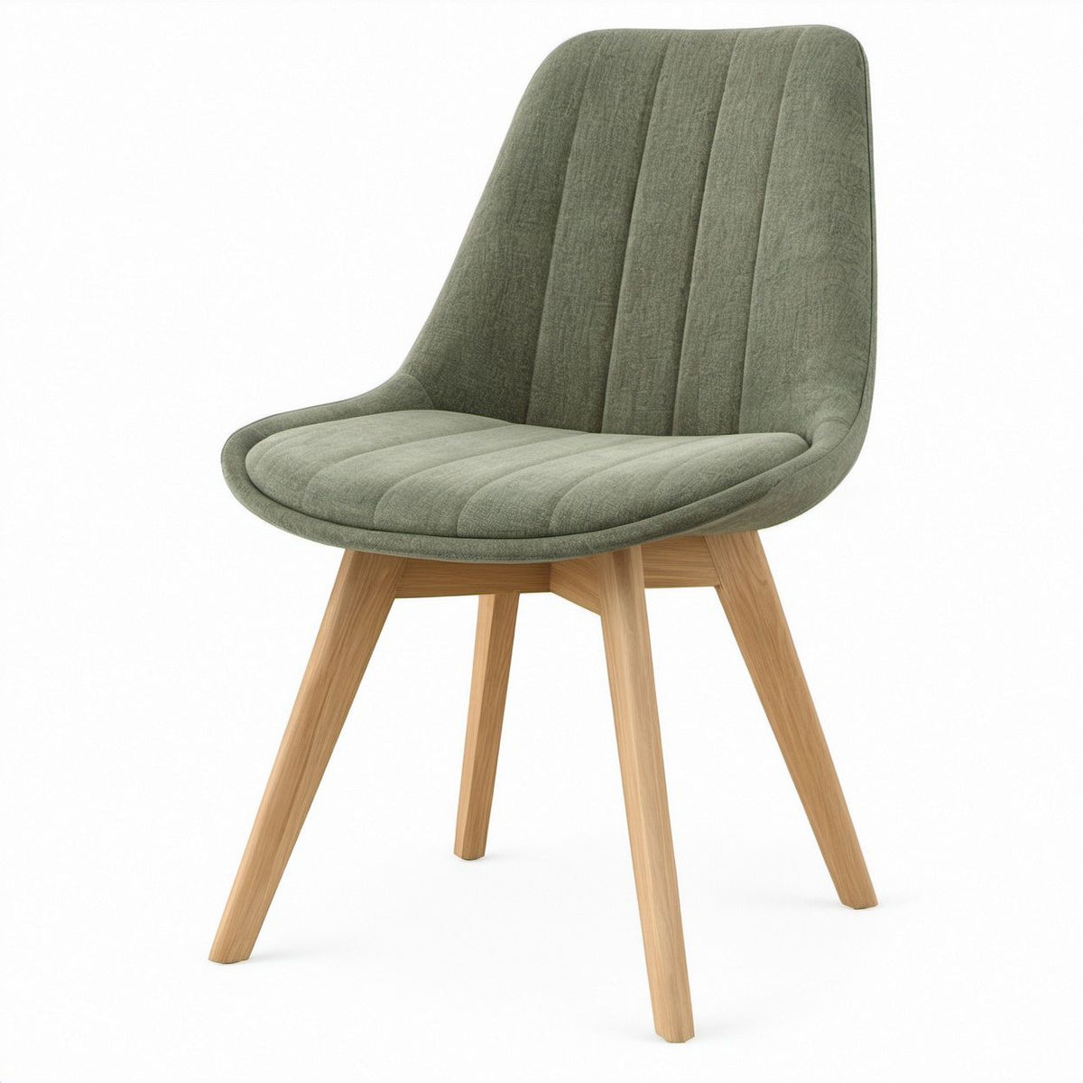 Sedia imbottita verde oliva con schienale curvo e gambe effetto rovere, 52 x 60 x 86 cm