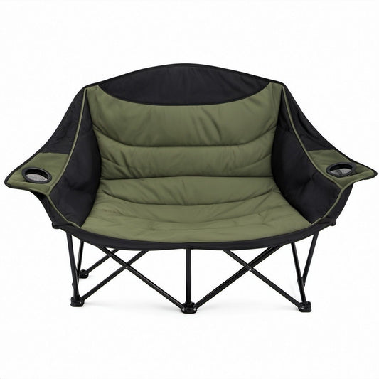 Sedia da campeggio doppia pieghevole ovale verde oliva e nera 138 x 85 x 98 cm