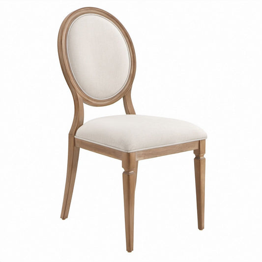 Sedia da pranzo classica con schienale ovale imbottito, Beige e Marrone, 50 x 58 x 98 cm
