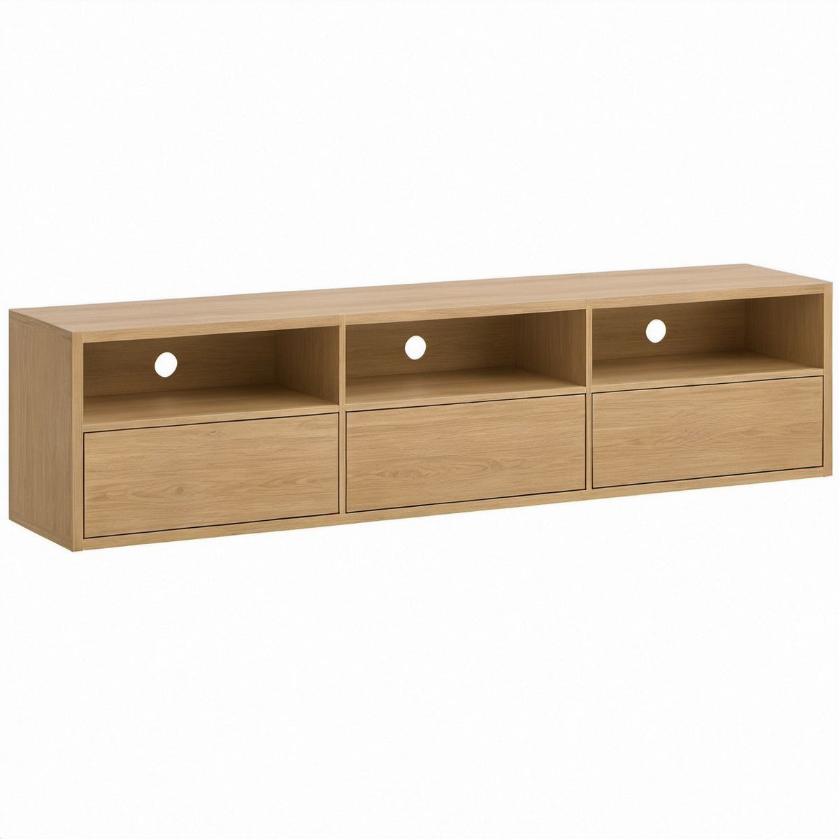 Mobile TV in MDF Melaminico Effetto Rovere Naturale con 3 Vani Aperti e 3 Scomparti Chiusi, 180 x 40 x 45 cm