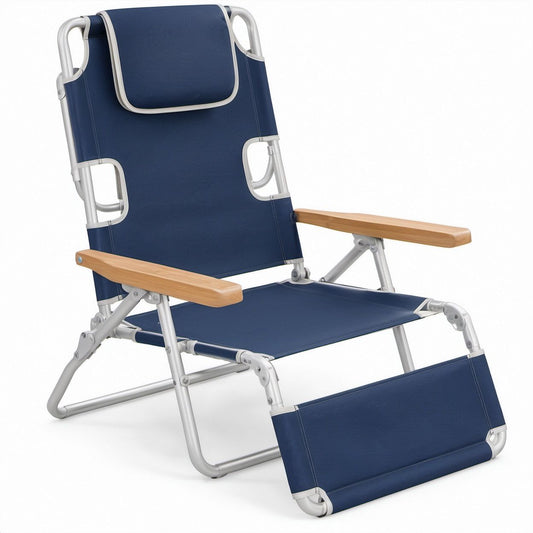 Sedia reclinabile pieghevole blu navy con poggiapiedi, 88 x 64 x 88 cm