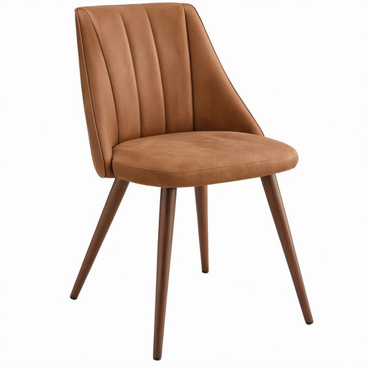 Sedia imbottita Cognac con gambe effetto Noce, 48 x 60 x 85 cm