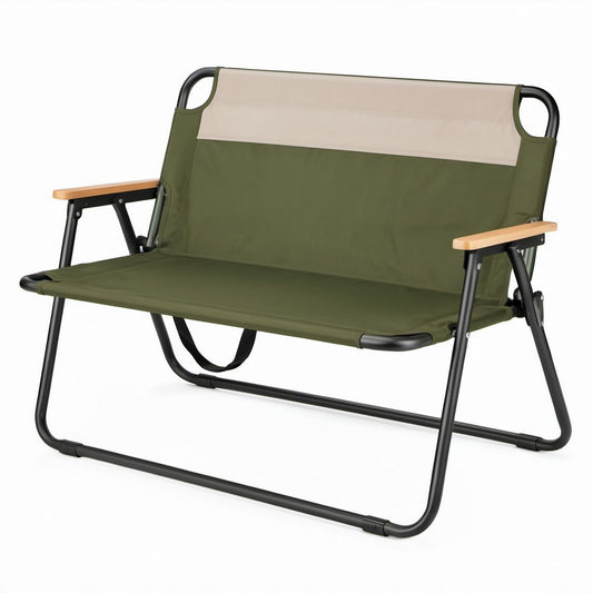 Sedia da campeggio doppia pieghevole verde oliva e beige, 110 x 70 x 80 cm