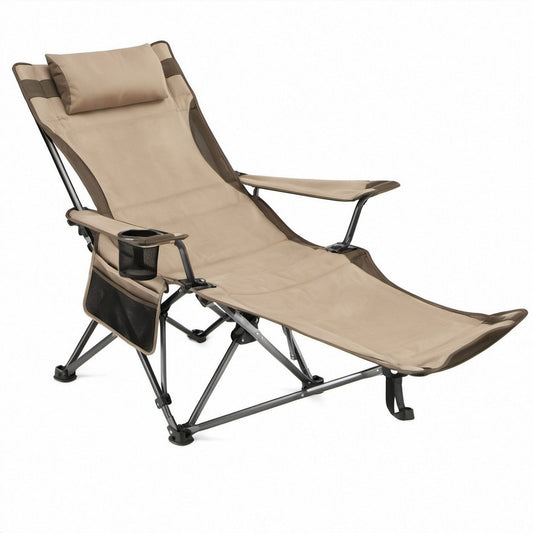 Sedia reclinabile pieghevole da campeggio Beige e Marrone Scuro in poliestere 600D, 178 x 65 x 100 cm