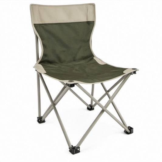 Sedia pieghevole da campeggio in poliestere 600D Verde Oliva e Beige, struttura in acciaio 50 x 52 x 80 cm