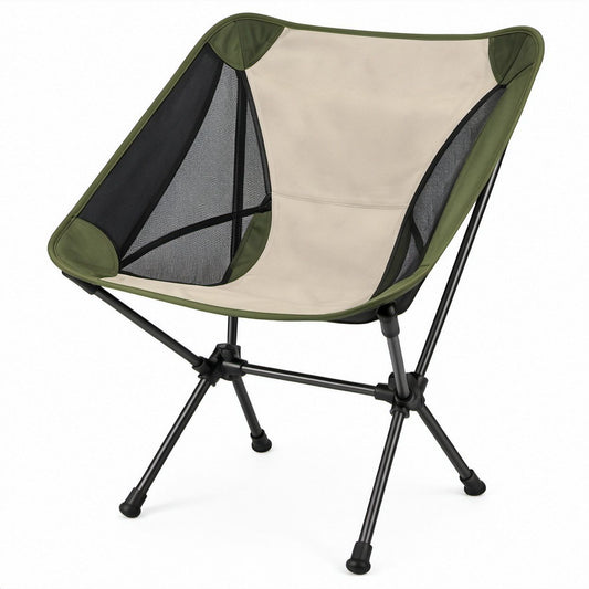 Sedia da campeggio pieghevole con schienale alto Beige e Verde Oliva, 58 x 54 x 78 cm