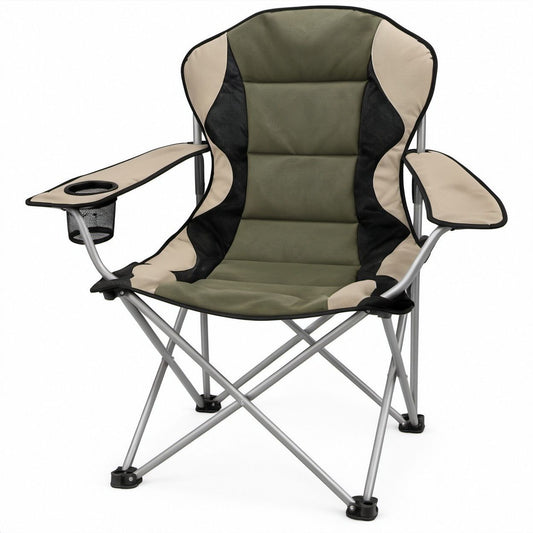 Sedia pieghevole a schienale alto 95 x 60 x 90 cm in poliestere 600D Verde oliva/Nero/Beige/Grigio