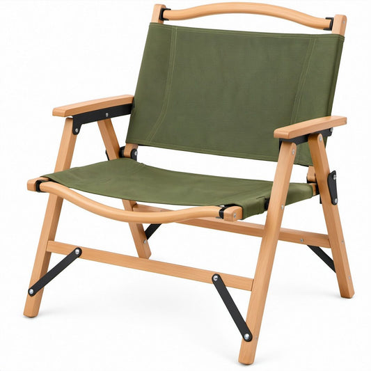 Poltrona pieghevole da campeggio verde oliva in faggio massello e poliestere, 58 x 50 x 80 cm